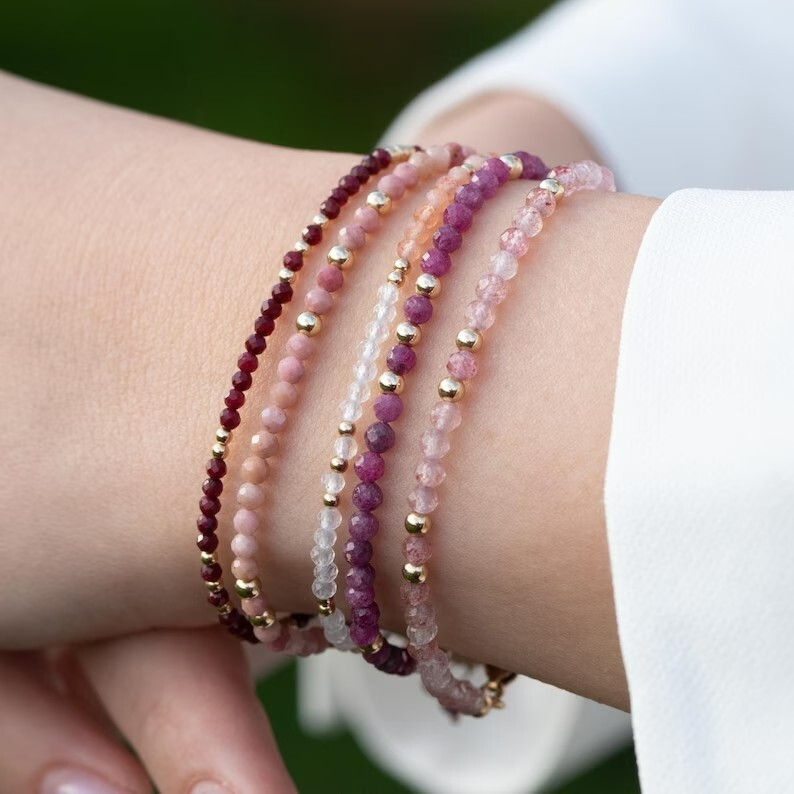 Natural Ruby 2MM Beaded Gemstone Crystal Healing Minimalist Women Bracelet Gifts