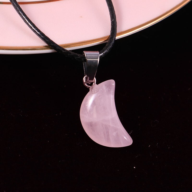 Natural Rose Quartz Moon Charm Healing Crystal Gemstone Pendant Beads 100Pcs
