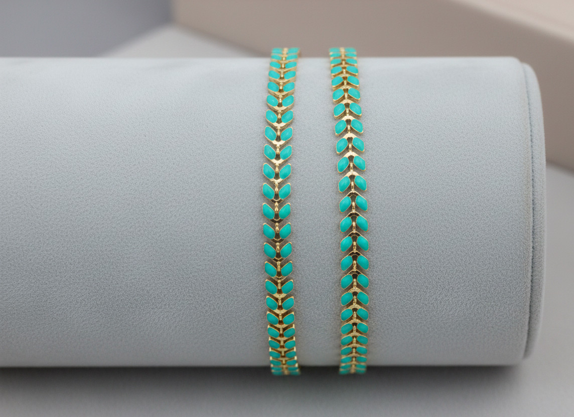Delicate Leaf Beaded Bracelet Gold Plated Turquoise Chain Handmade Boho Jewelry
