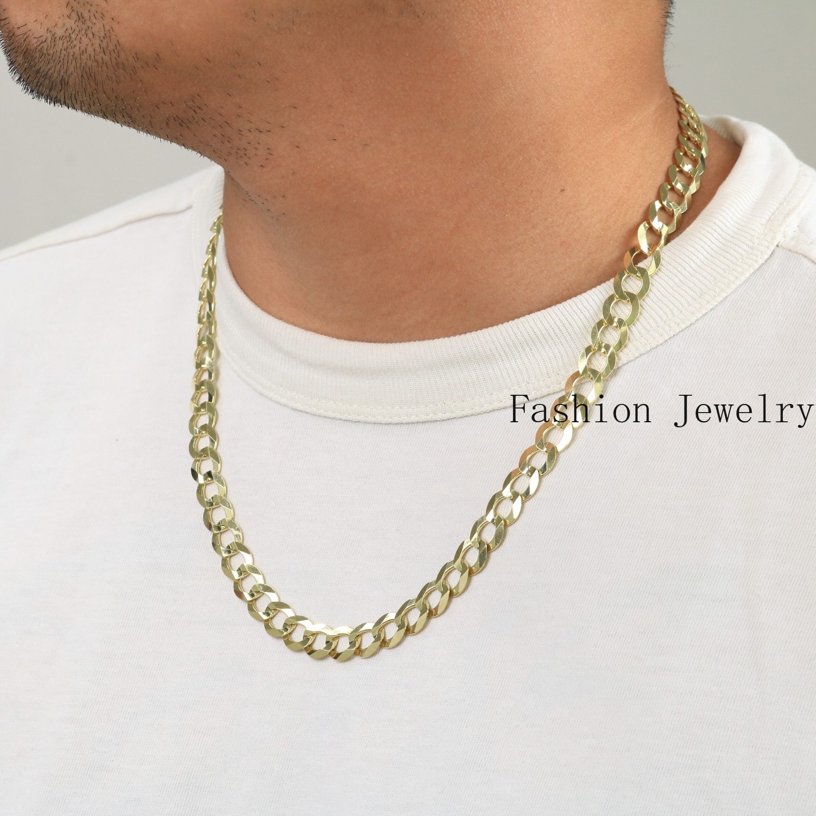 14K Yellow Gold 10mm Mens Solid Curb Cuban Chain Necklace Italian Made 20″- 30″