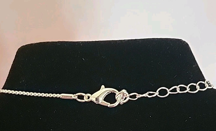 Silver Chain Pendant Navy Blue Enameled And Silver Squares 16″ w/ 2.5″ Extender