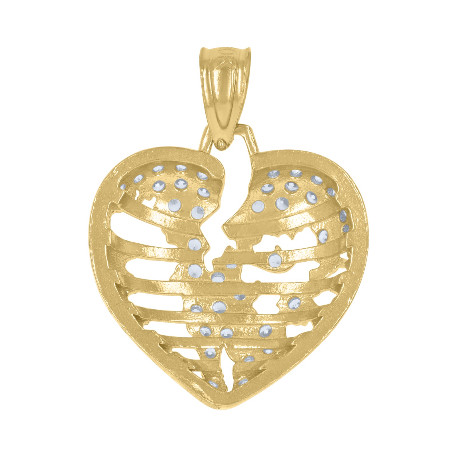 10K Yellow Gold Round CZ Women’s 0.85″ Love Charm Stitched Broken Heart Pendant