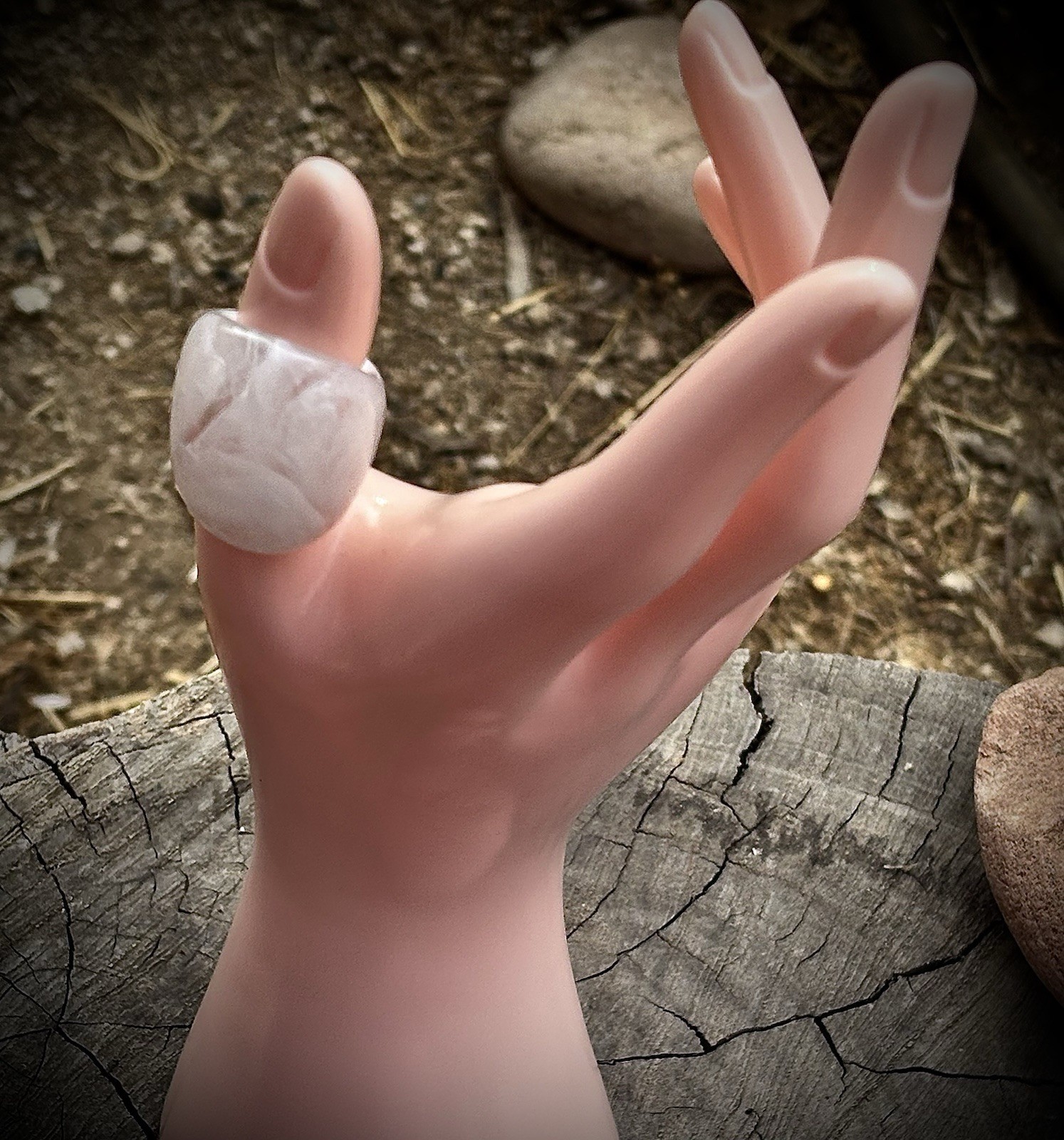 White Marbled Resin Chunky Ring