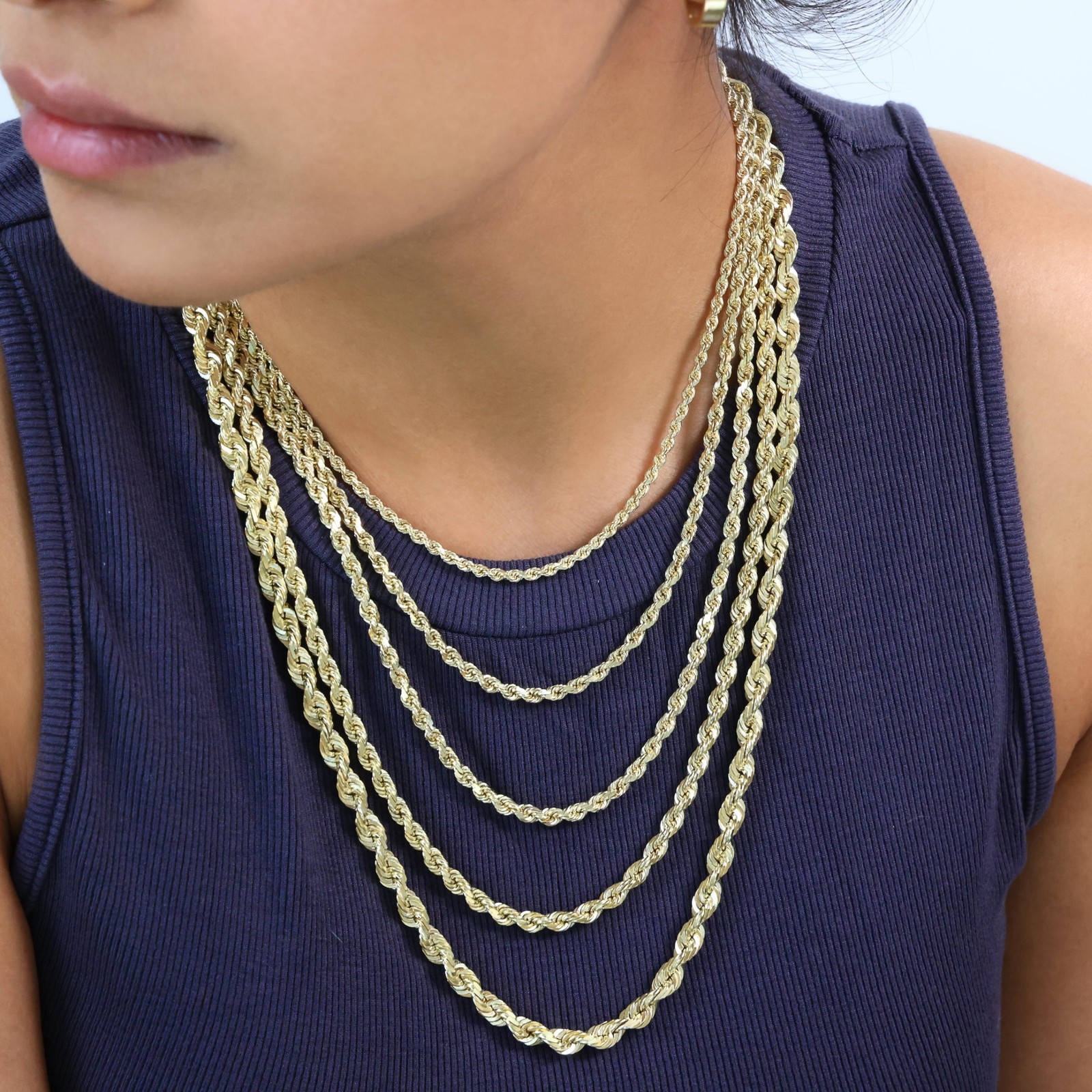 14K Yellow Gold 1mm-10mm Diamond Cut Rope Chain Necklace Mens Women 16″- 30″