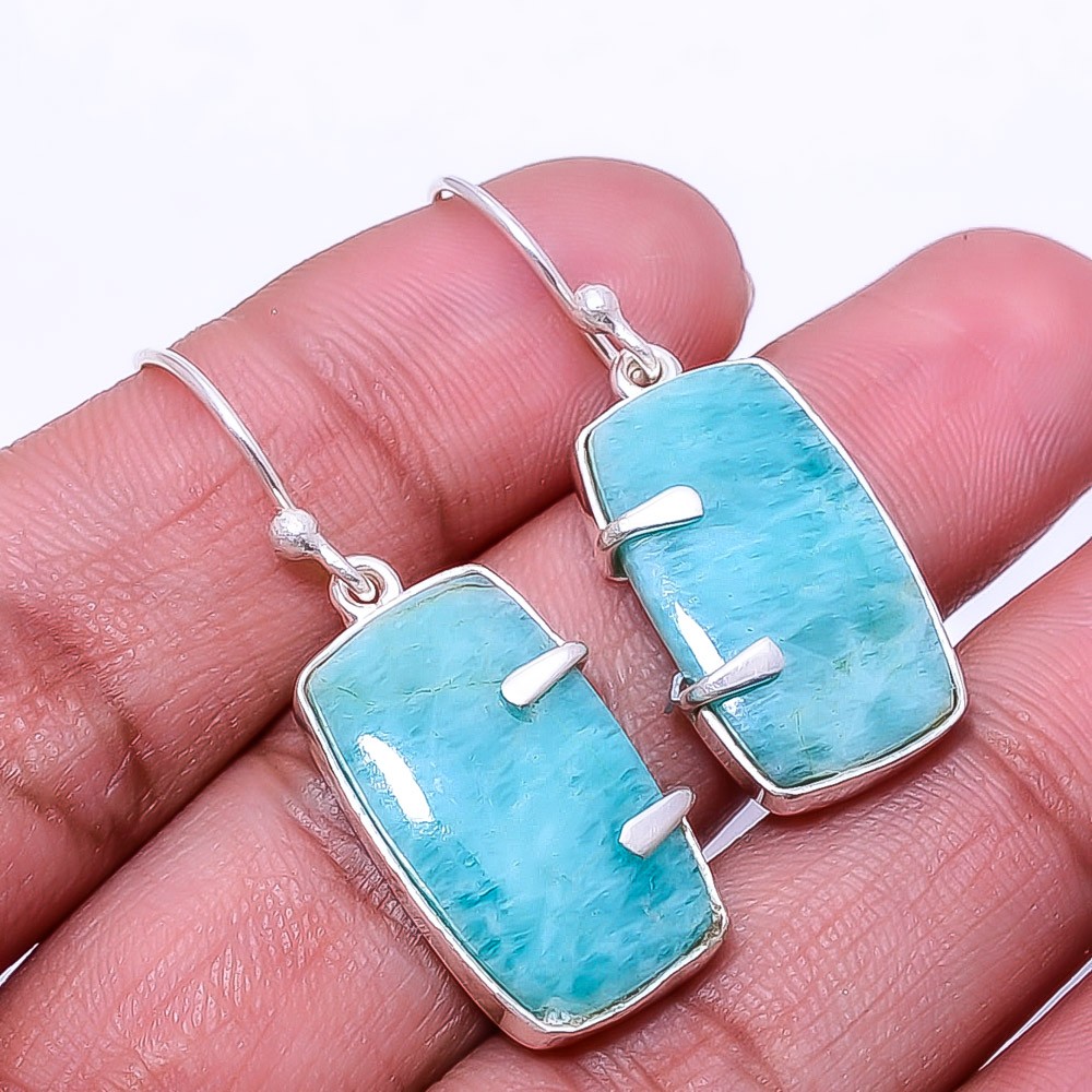 Natural Amazonite -Russia 925 Sterling Silver Handmade Earring 1.37″ E9