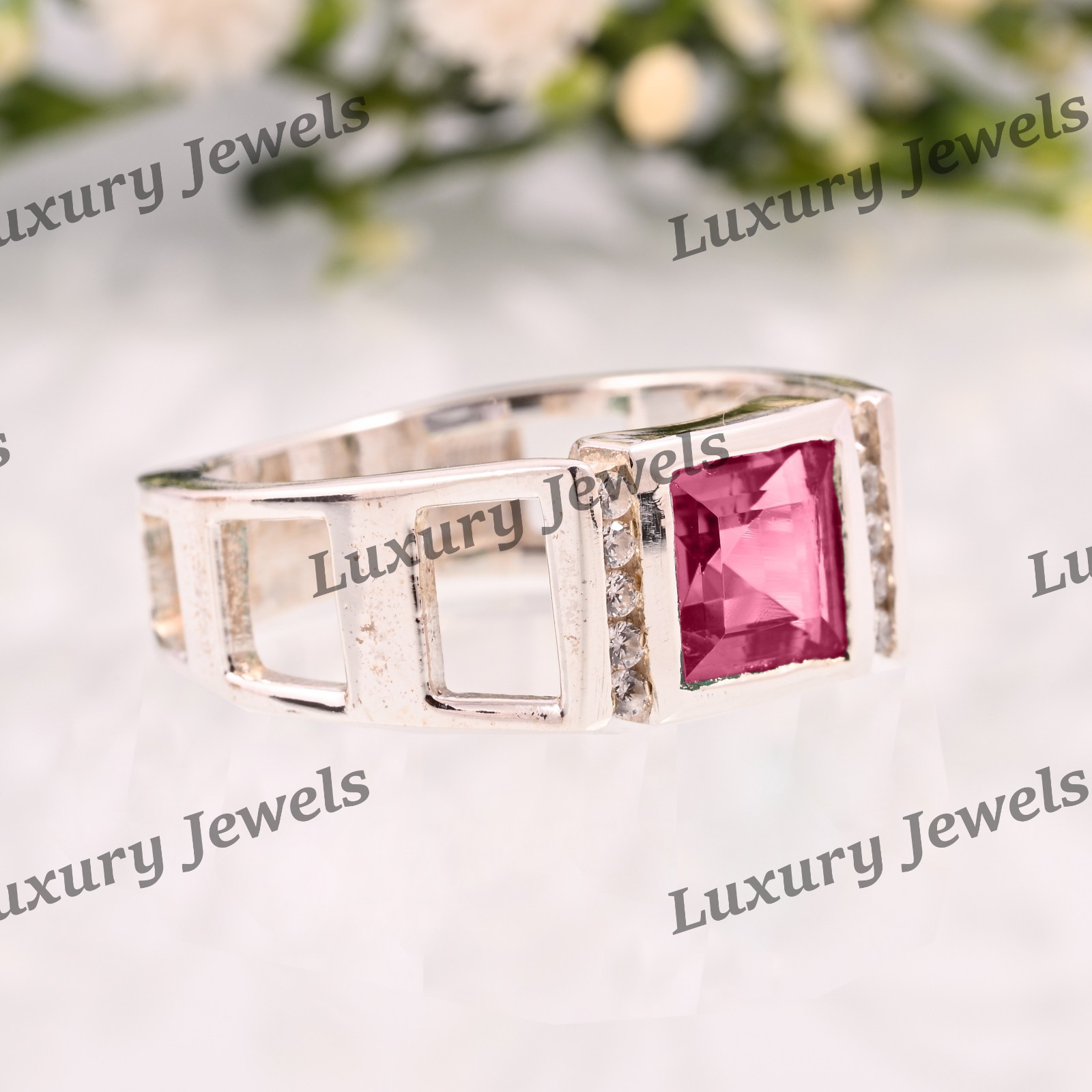 Natural Pink Tourmaline Men’s Ring 925 Sterling Silver Handmade Gift