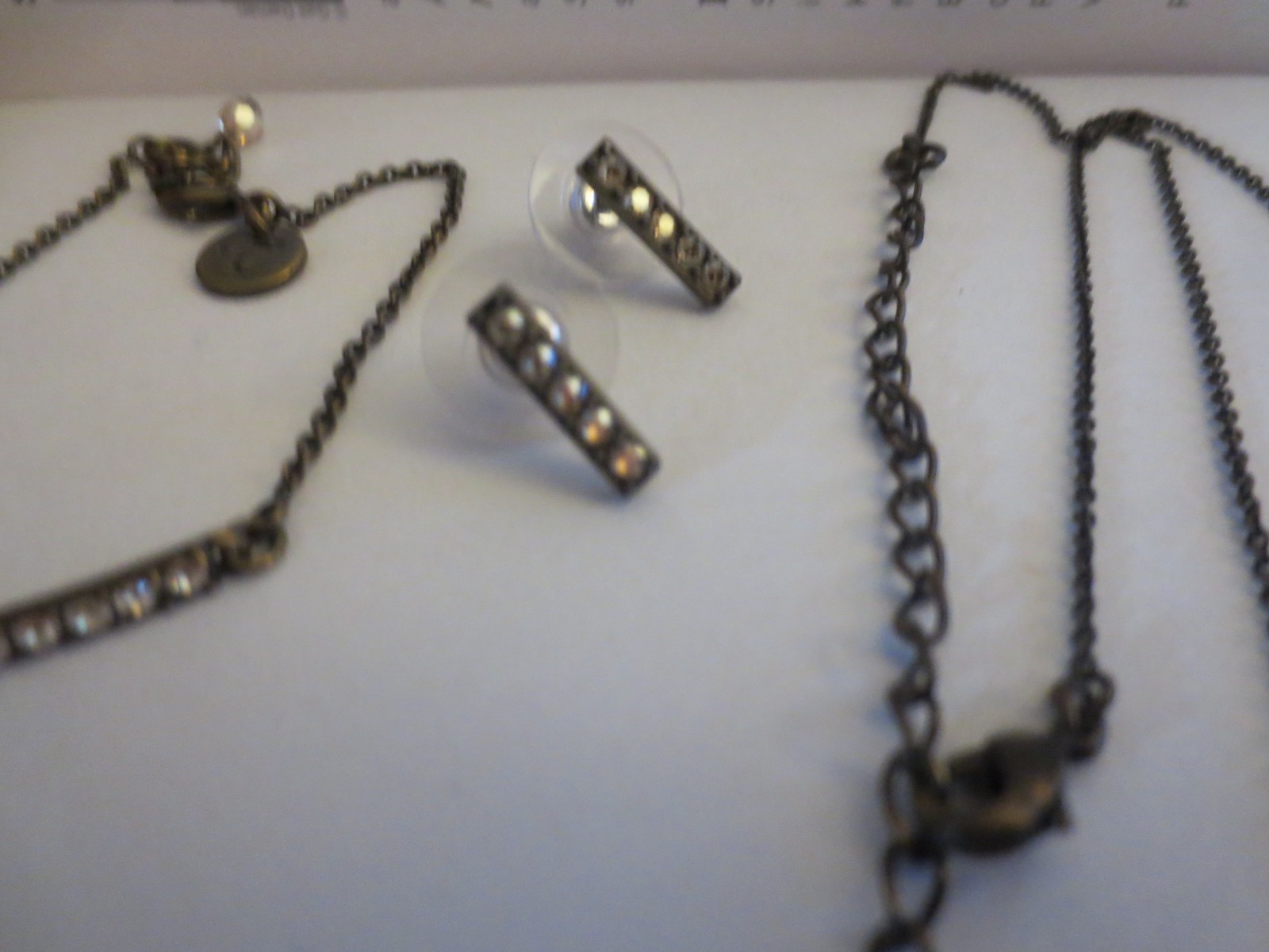 touchstone jewelry pave bar necklace, earrings & bracelet oxidized brass plating