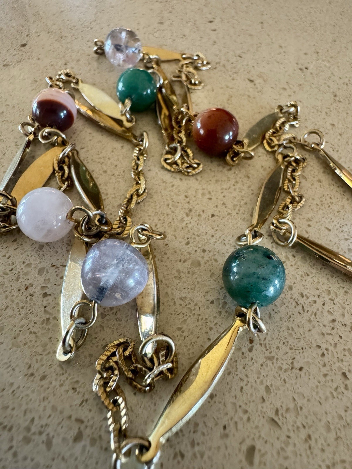 Gold Tone Rope Chain Necklace Round Beads, makes a cute bracelet wrap!