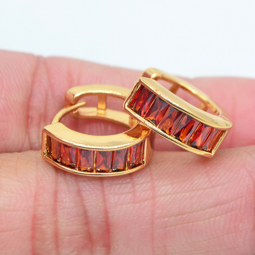18K Yellow Gold Filled Women Green Mystic Topaz Hoop Huggie Earrings Jewelry