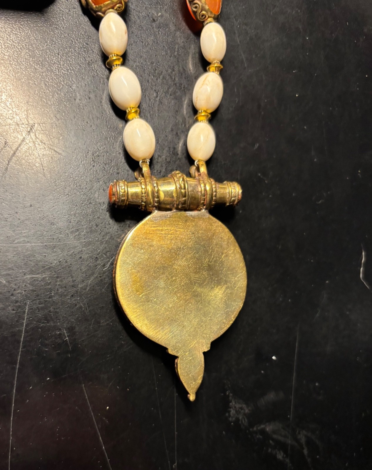 Tibetan Brass & Naga Conch Dharma Wheel, 20 ” Necklace 25