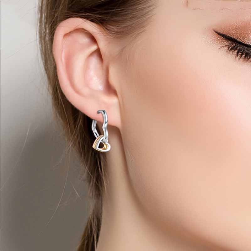 PANDACH 925 Sterling Silver Minimalist Heart Hoop Earrings For Women Jewelry New