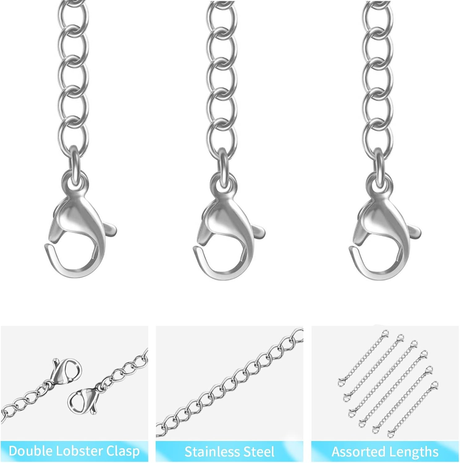 UUBAAR 12 PCS Necklace Extenders – Stainless Steel Necklace Extension Chain for