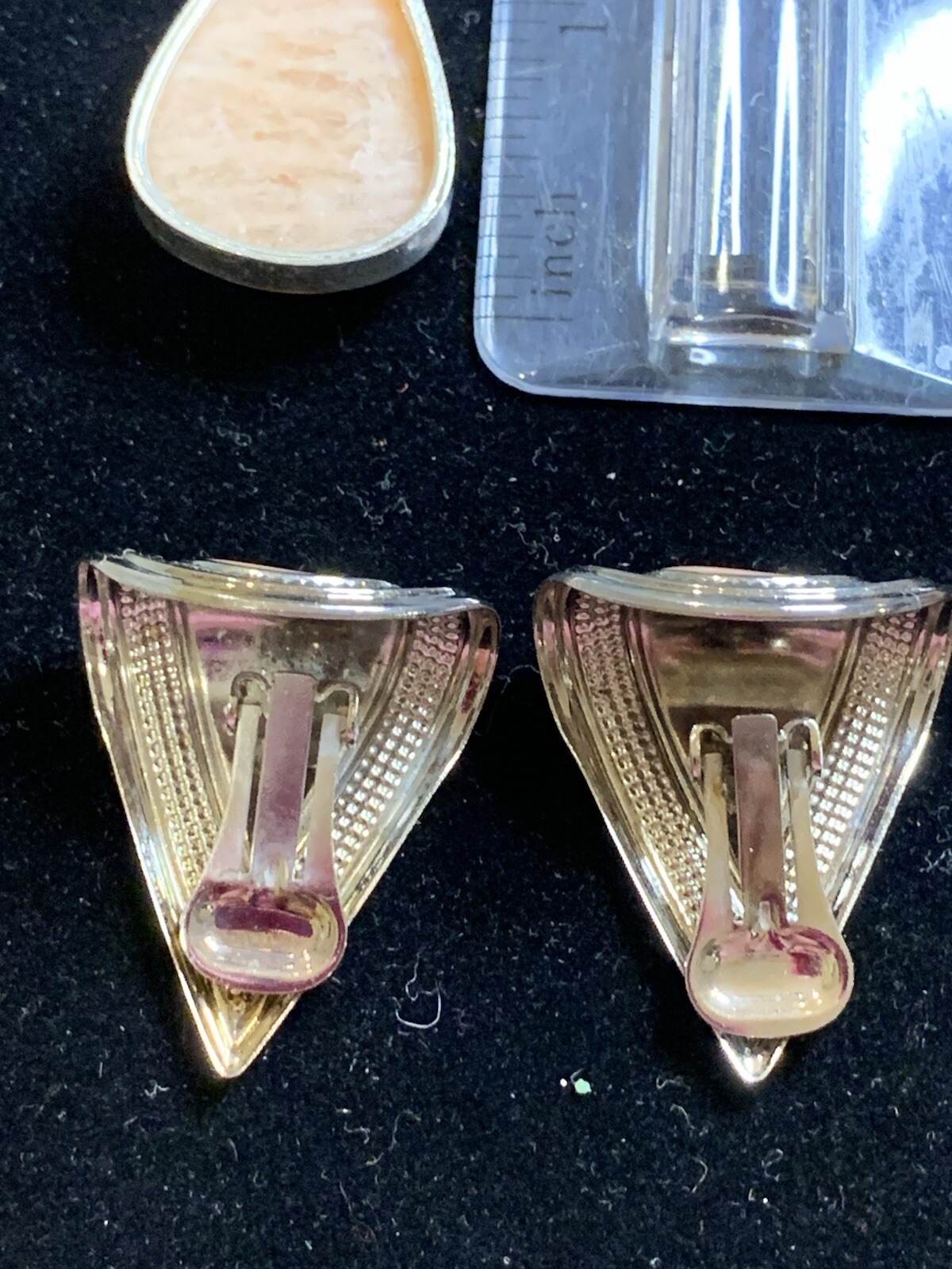 Vintage Enameled Earrings & New Genuine Stone Teardrop 925 Pendant Set