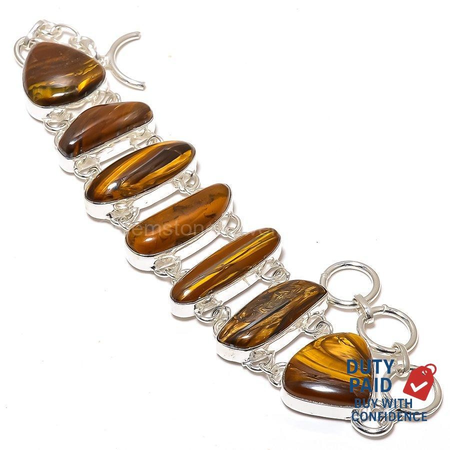 Sterling Silver Finish Genuine tiger’s eye Vitange Engagement Bracelet Jewelry