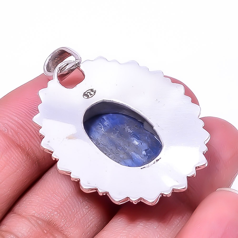 Kyanite – Nepal Fine Art 925 Sterling Silver Pendant 1.76″ P_9395_205_45