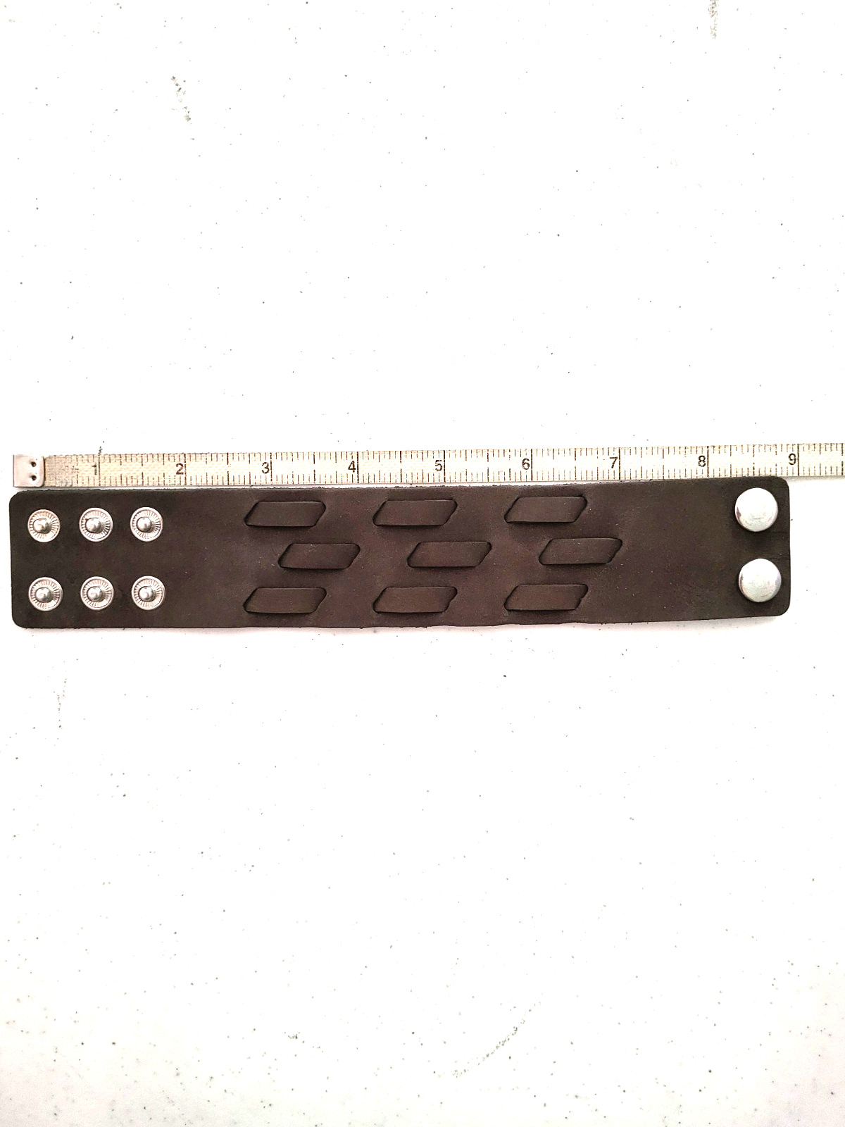 Wide Leather Cuff Bracelet dark Brown retangular grid cutouts Biker Rock style