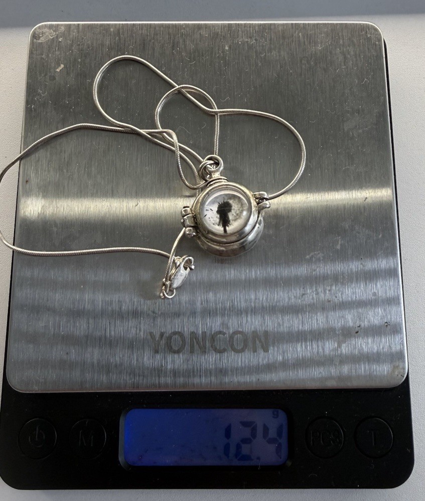 Silver Tone Round Locket Pendant Necklace Clear Glass Dome Snake Chain Lobster