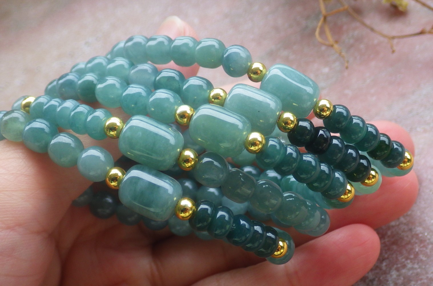 1 Pcs Green 100% A JADE Jadeite Beads Bangle Circle Bracelet 6 inches 手链 737146