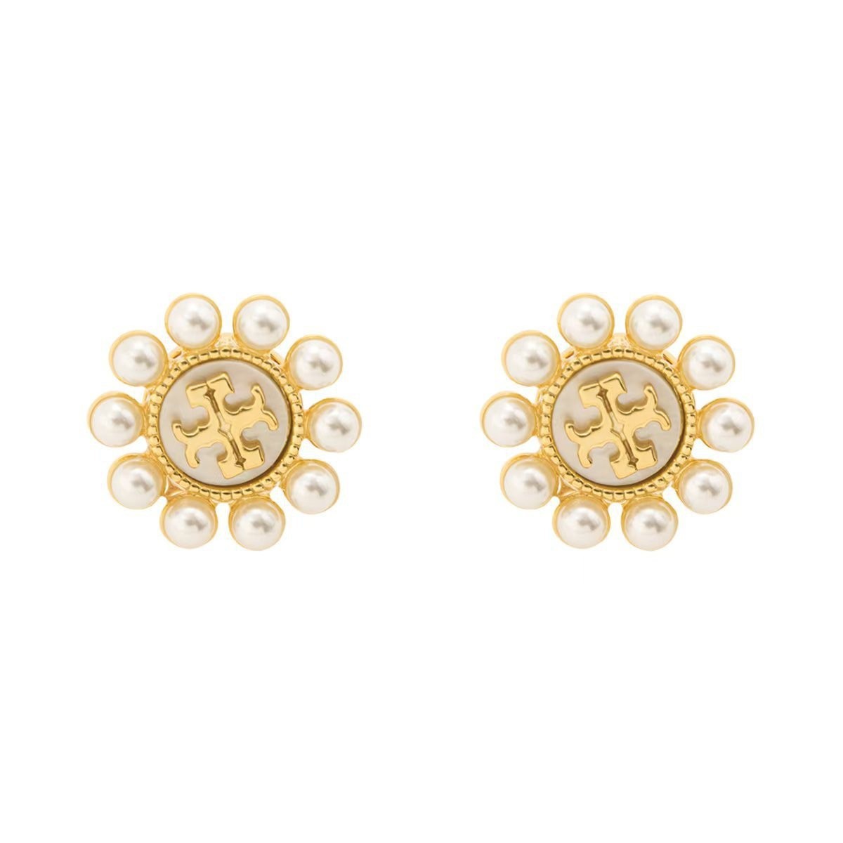 New Burch Kira Pearl Flower Stud Earrings with Jewelry Pouch Size:1.5*1.5cm
