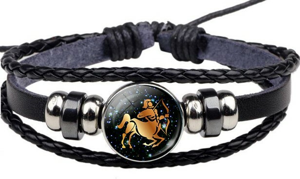 12 Signs Zodiac Horoscope Astrology Spiritual Magic Leather Bracelet Wristband