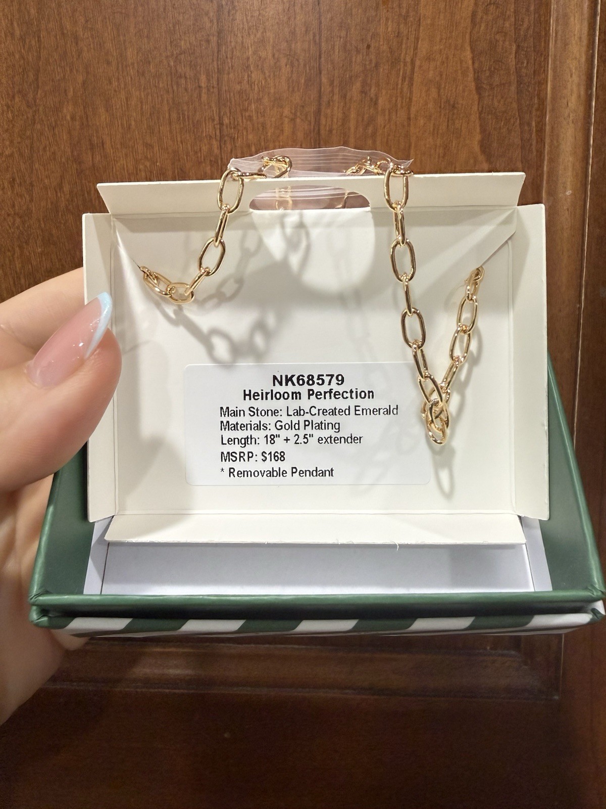 BP Necklace Lab-Created Emerald Pendant Gold Plated 18″+2.5″ Extender
