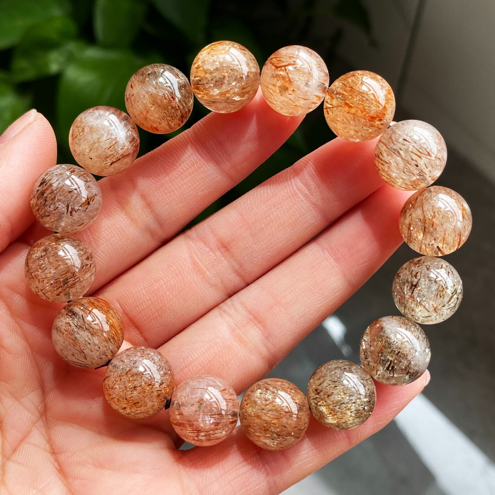 13.1mm Natural Red Gold Rutilated Super 7 Quartz Crystal Beads Bracelet 1701