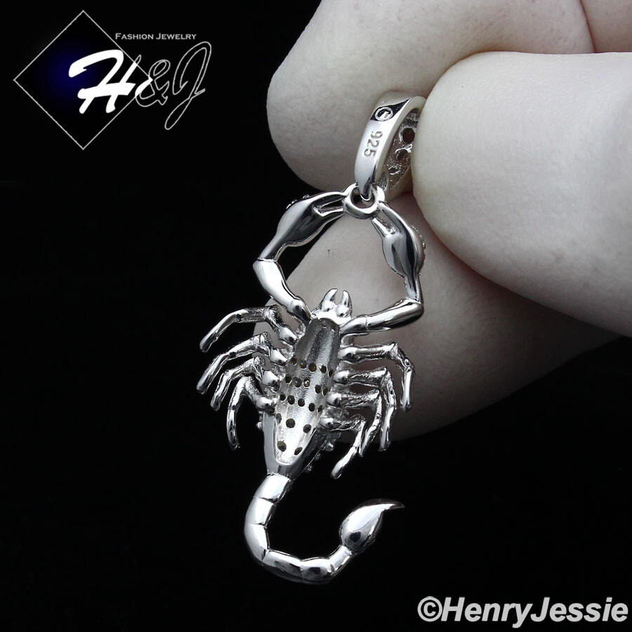 MEN WOMEN SOLID 925 STERLING SILVER BLING MOISSANITE 3D SCORPION PENDANT*MP523