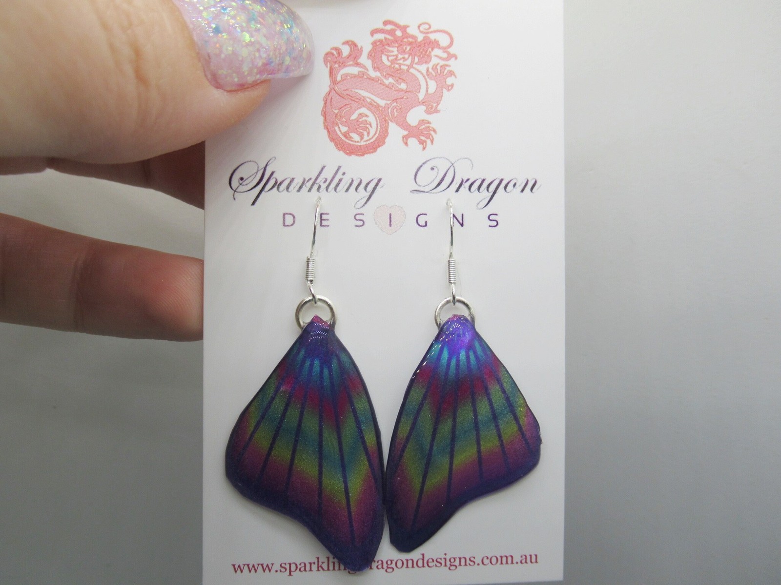 Butterfly Wing Earrings Purple & Rainbow- Fairy Jewellery, Fun Gift for her