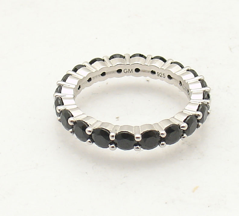 Full Eternity Black CZ Band Ring Anti-Tarnish REAL 925 Sterling Silver ALL SIZE