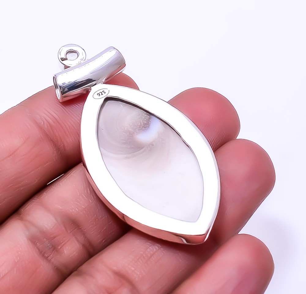 Shiva Eye Shell-Turkey & White Topaz 925 Sterling Silver Pendant 2.07″ P18