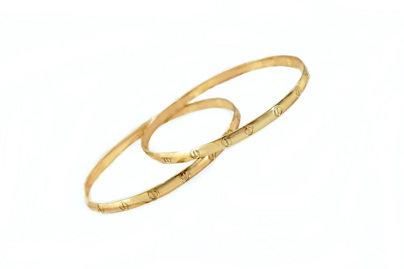 Vintage 14K Gold Filled Set Pair Bangles 4.5mm Mirror Polish Handcrafted Stacka