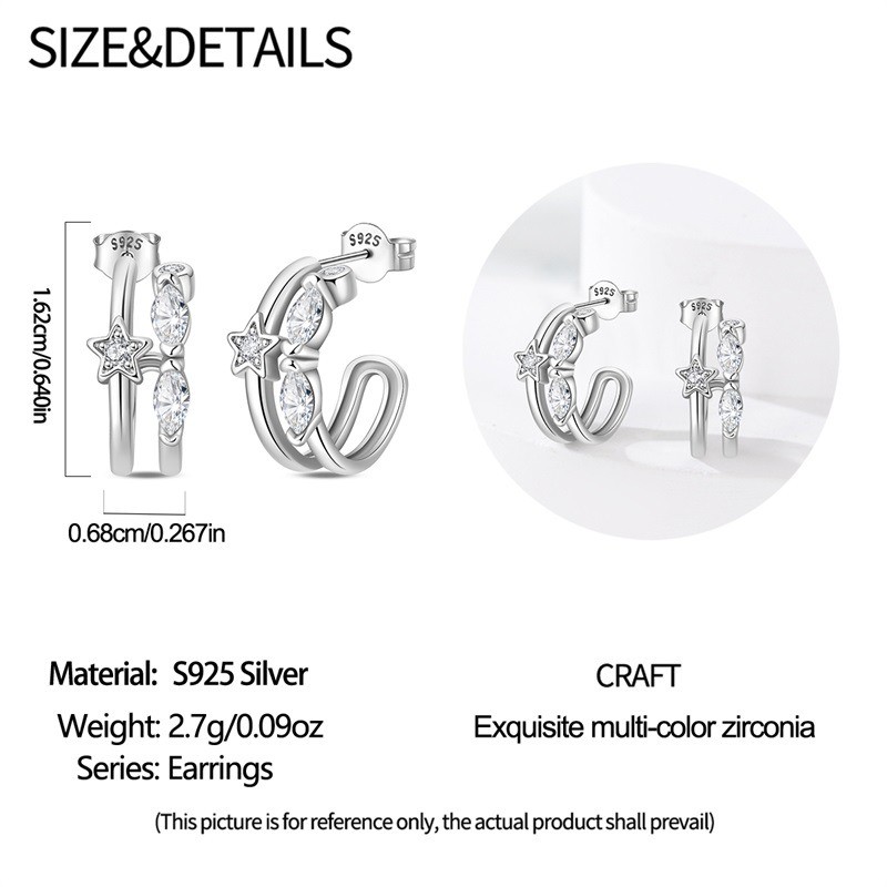 PANDACH 925 Sterling Silver Half-Circle Stud Earrings For Women Jewelry Gifts