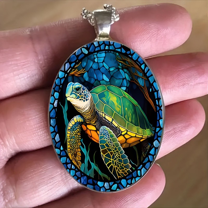Sea Turtle Glass Necklace Romantic Pendant Gift Fathers Day Birthday Graduation