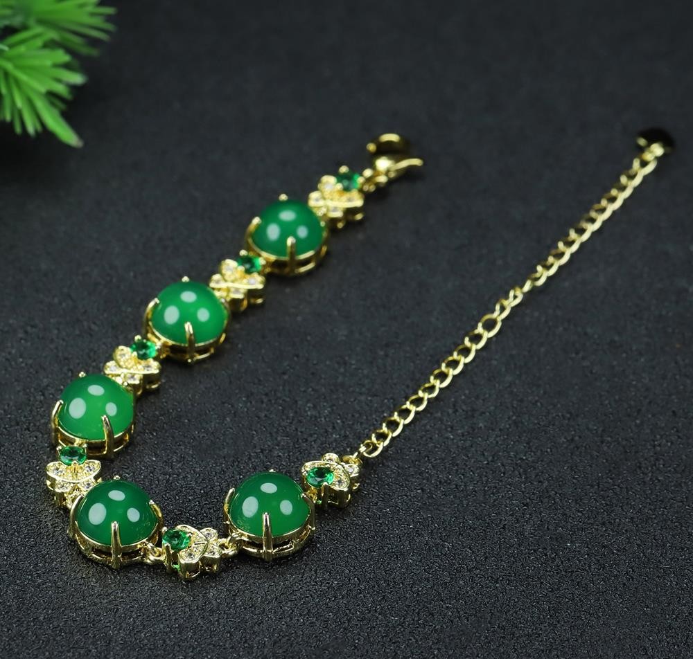 Girl Grandma Mothers Lady Women Green Jade Beads Bracelet Jewelry Gift Box DD299