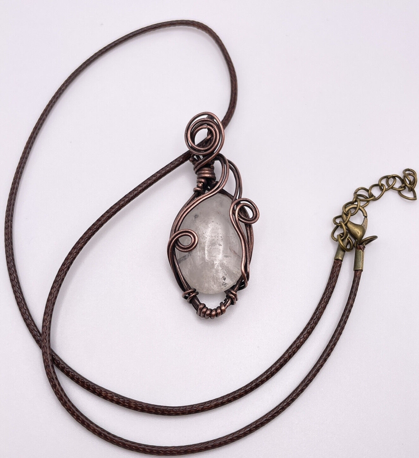 Boho Wire Wrapped Quartz Crystal Pendant Necklace Spiritual Healing Natural
