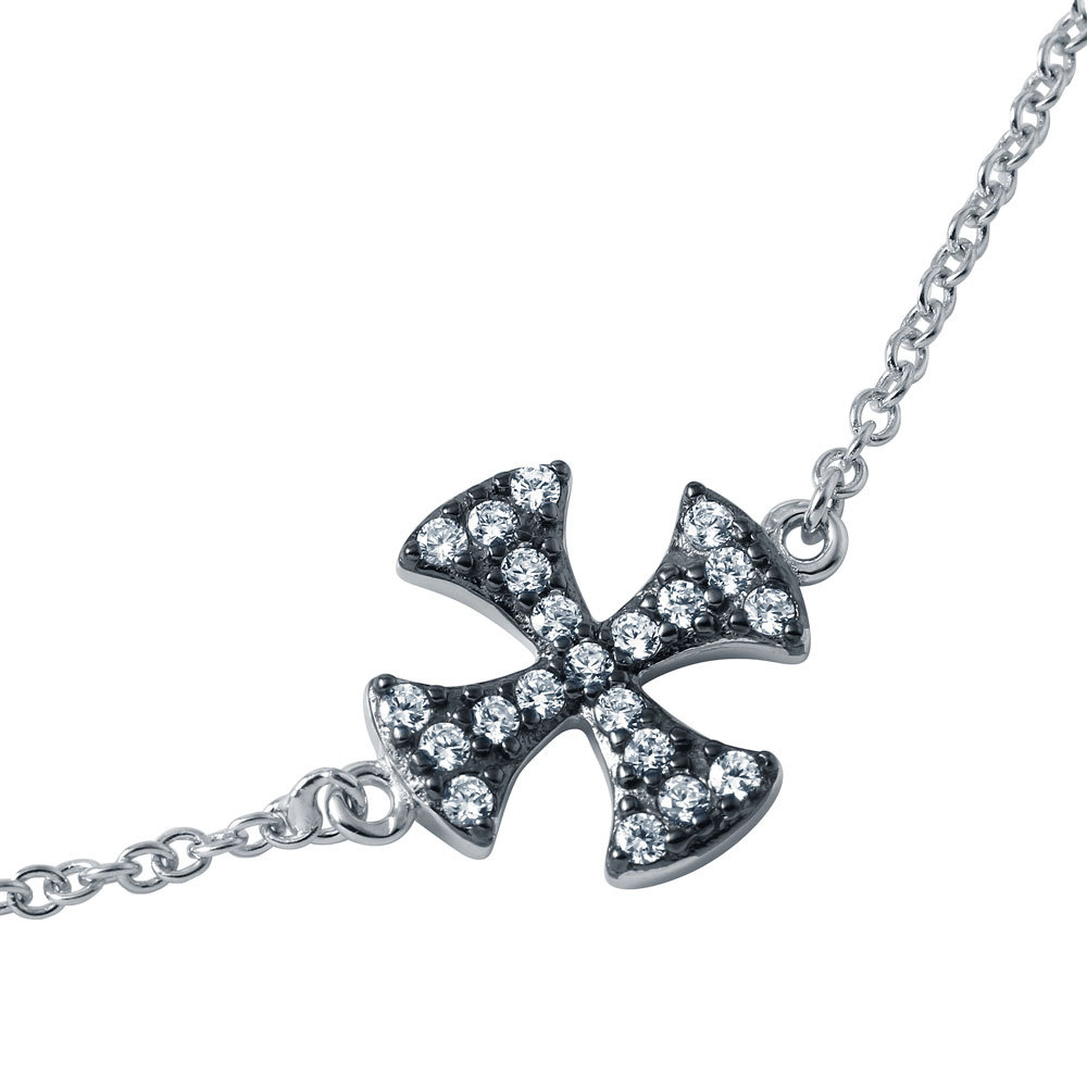925 STERLING SILVER IRON CROSS BRACELET LAB CREATED DIAMONDS/ 8”/STUNNING!!!