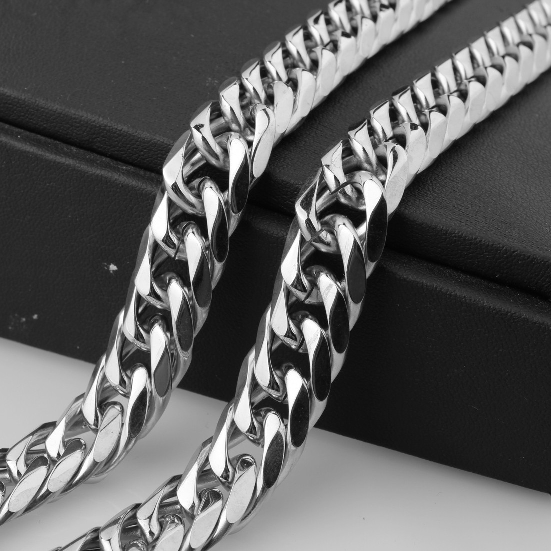 7″~40″13/16mm Charming Men’s Chain 316L Stainless Steel CURB CUBAN Link Necklace