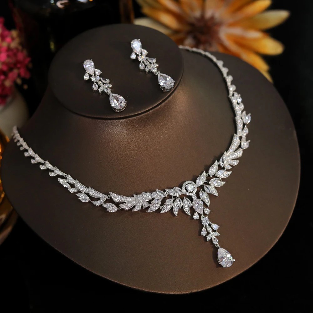 Premium Bridal wedding Jewelry Sets Necklace Engagement Dinner Party Earrings