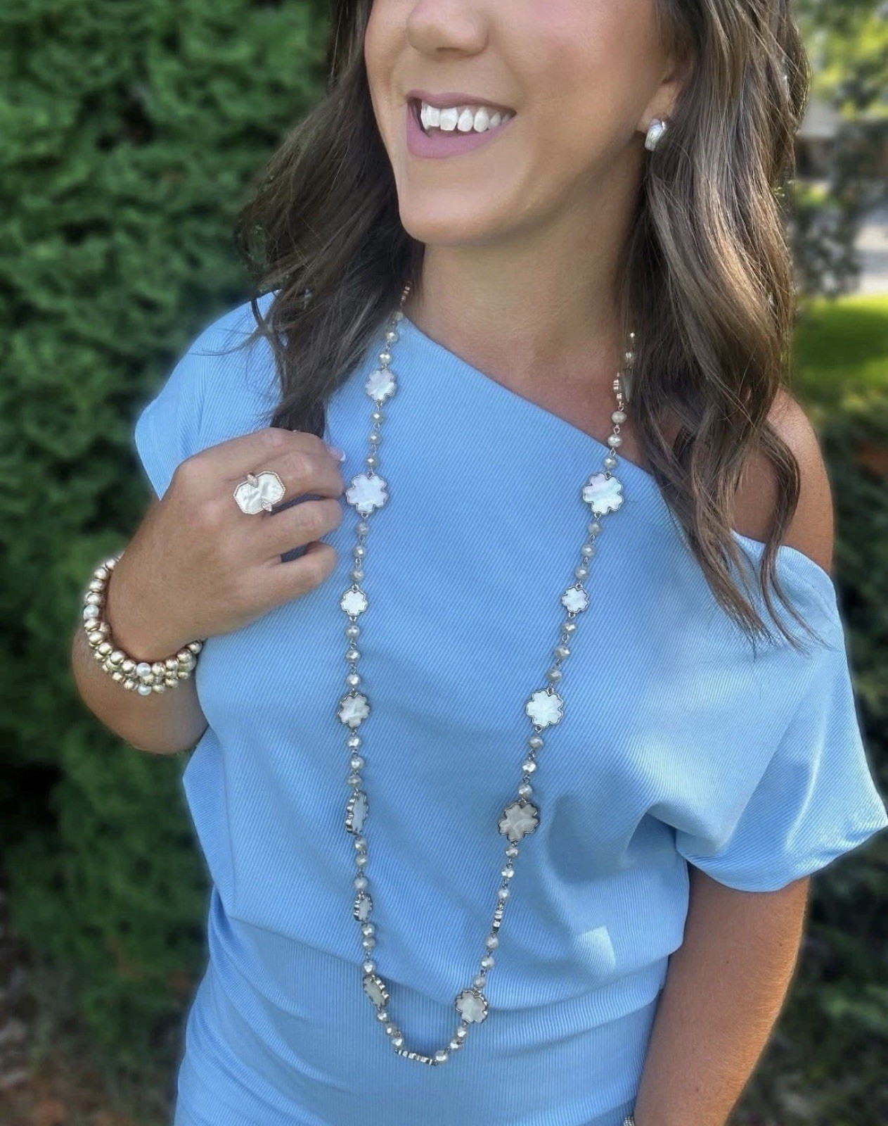 Park Lane CLOUD Mother Of Pearl & Faceted Glass Bead Long Gold Necklace BNWT 48”
