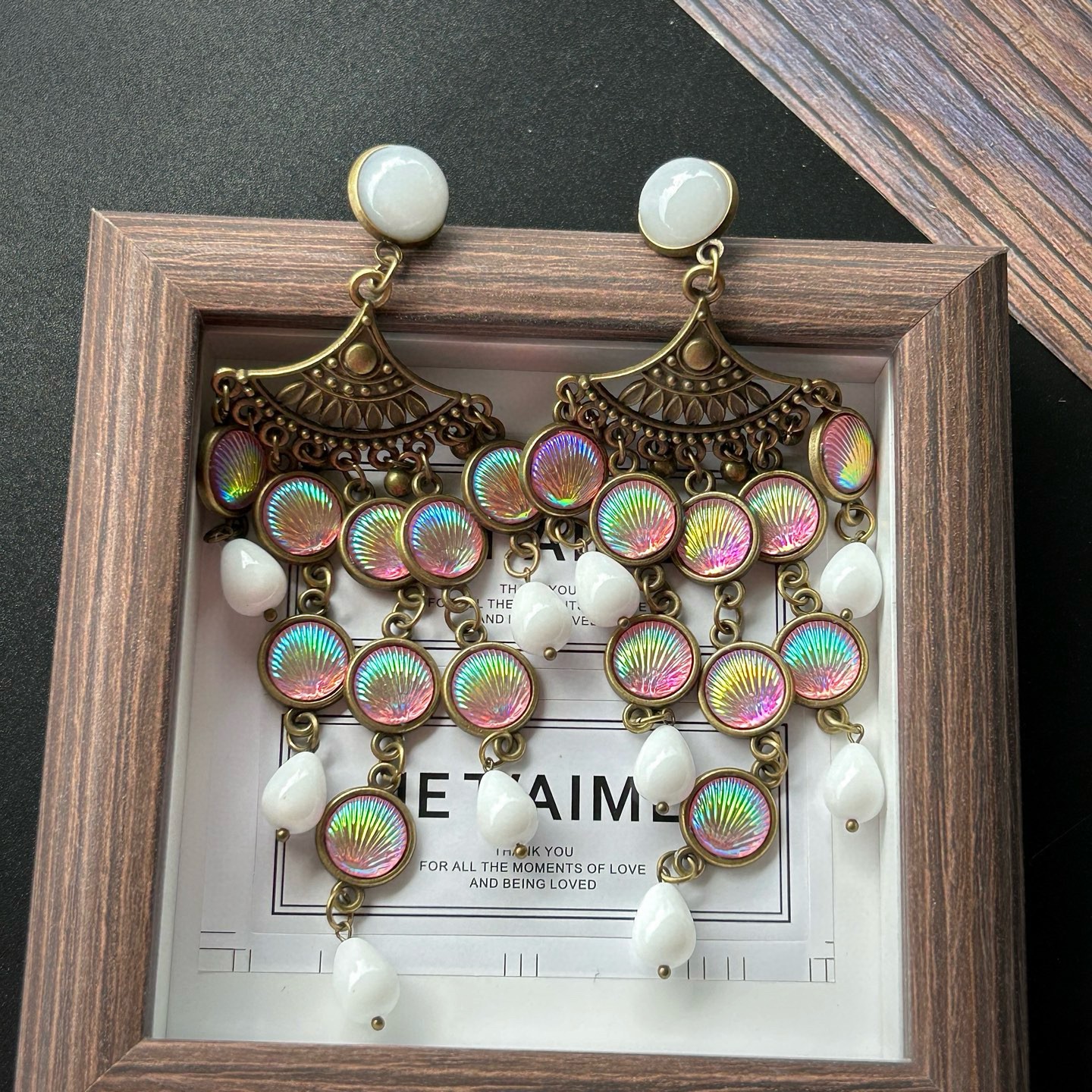 Dreamy Pink Mermaid Shell Earrings For Women Vintage Chinoiserie Drop Jewelry
