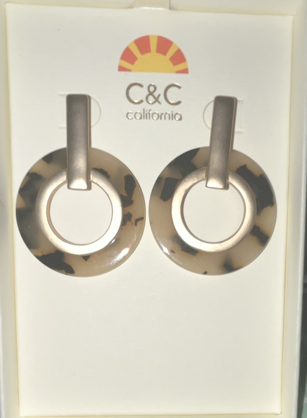 C&C California Round Resin Tortoise Shell Dangle/Drop Earrings Post No Stone