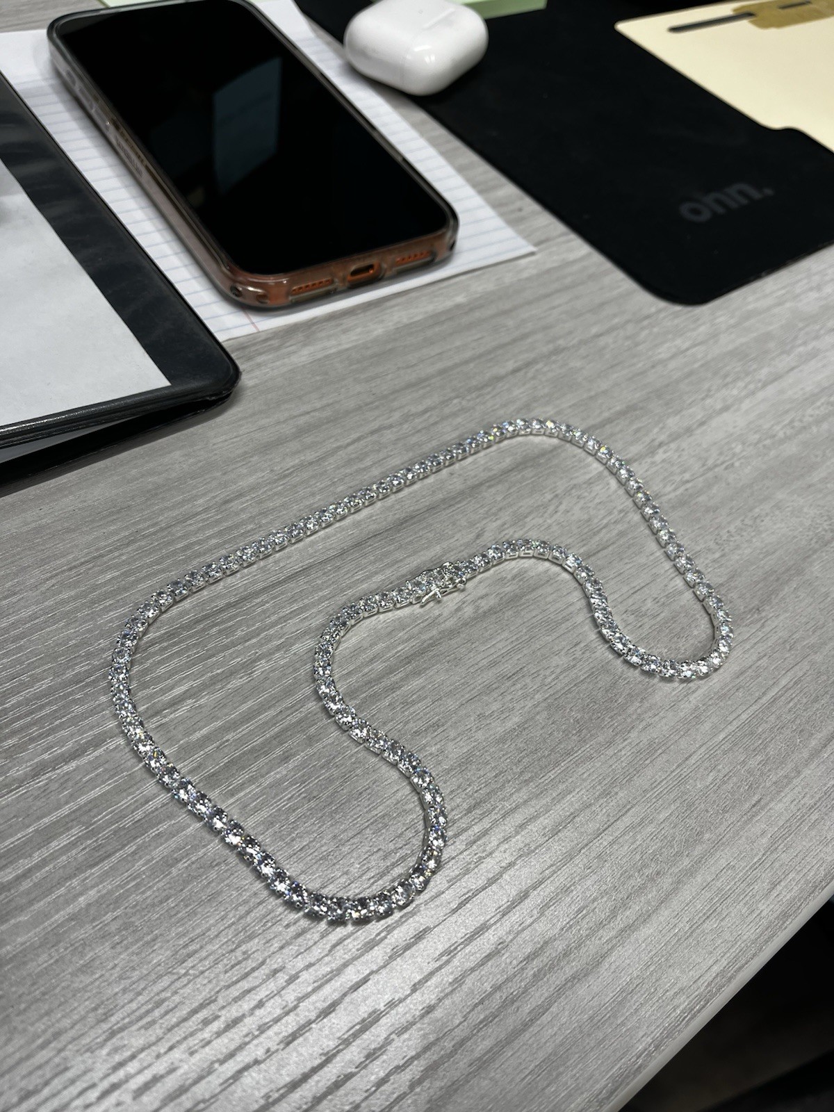 Silver Tone Moissanite Tennis Chain 20”