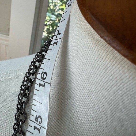 Long Layered Gunmetal Chain Necklace with Knot Details Fashion Jewelry