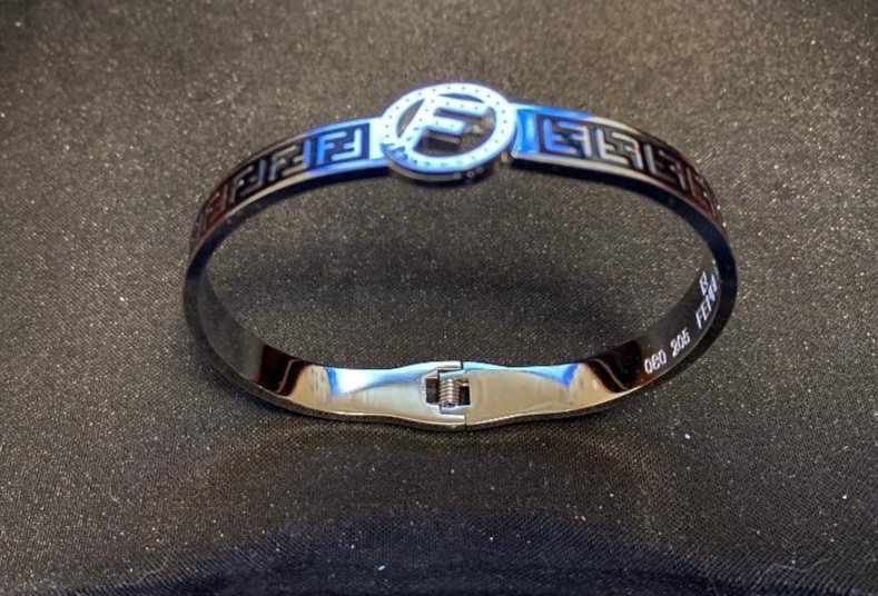 Classic Style FF Fendi Stamped Silver Plated Stainless Steel Bracelet