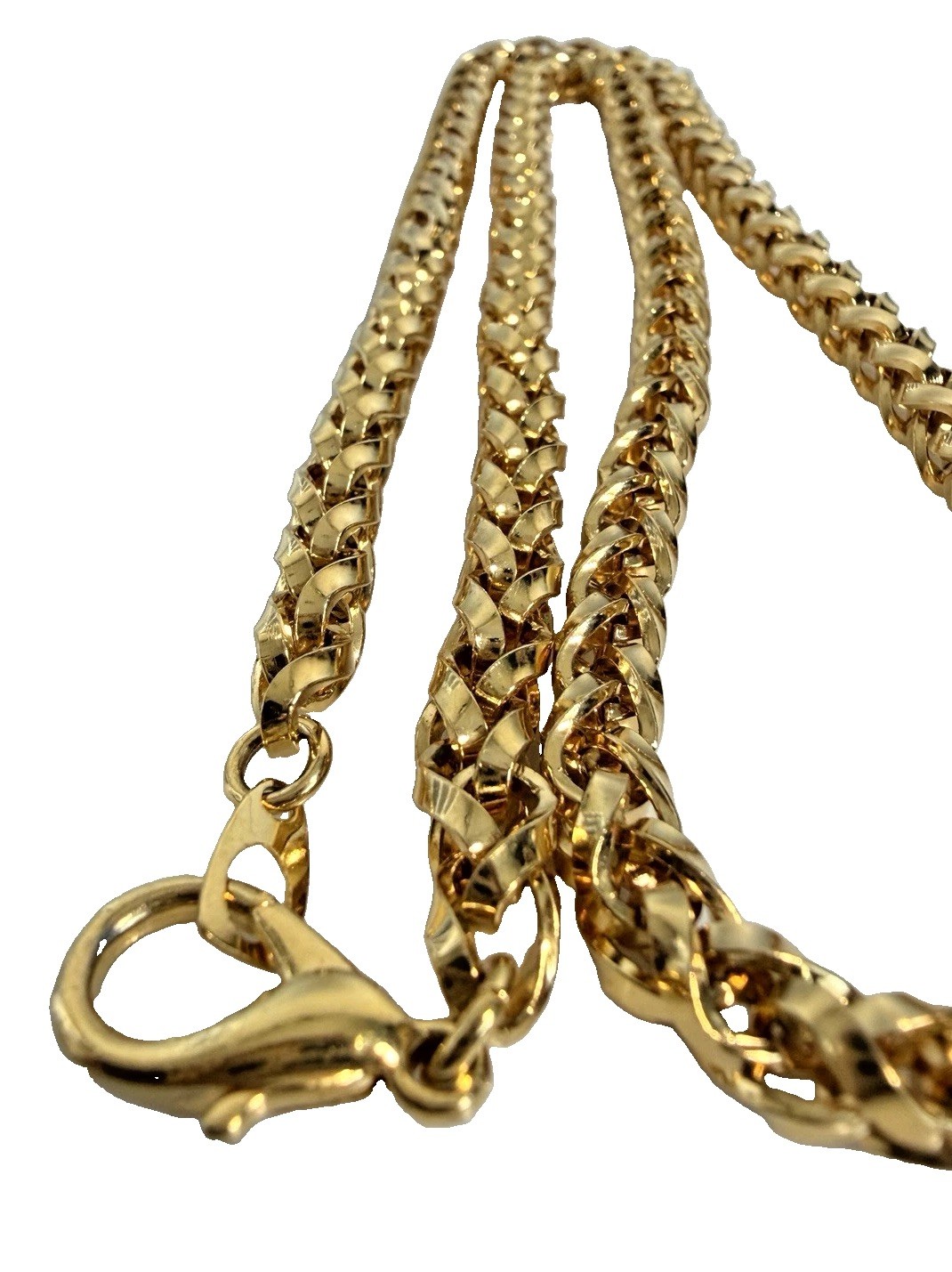Unsigned Heavy Gold Tone Chunky Wheat Link Chain Necklace 24″ x 6mm