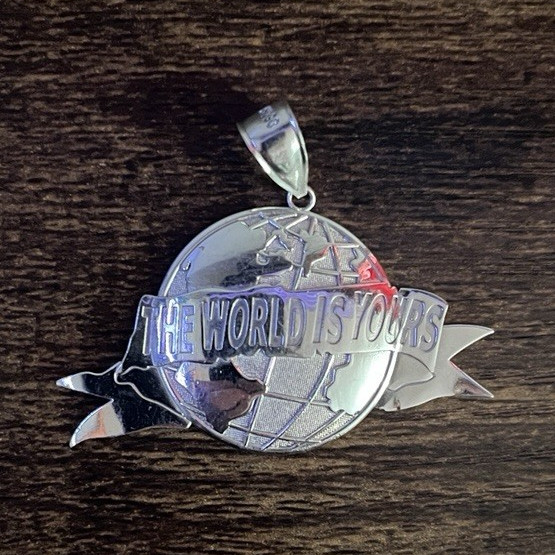 Silver Tone “The World’s Wonders” Globe Pendant – Round Metal No Stone