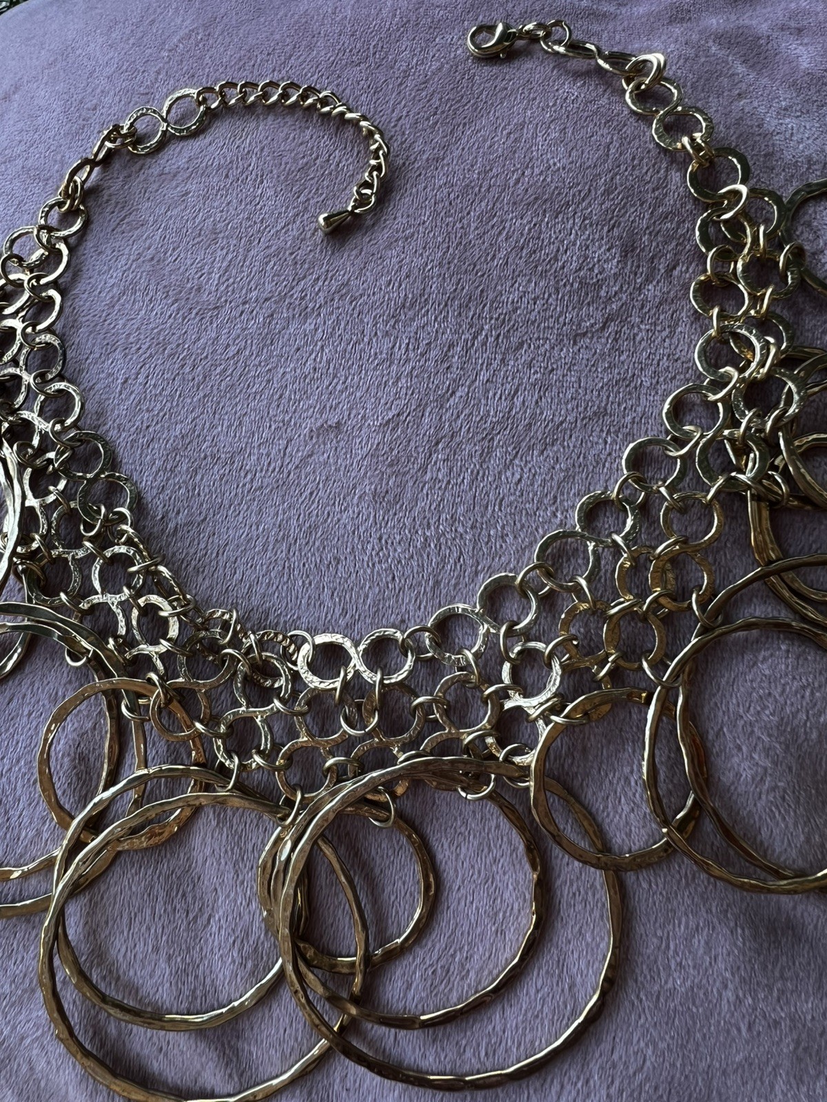 Kenneth Cole Reaction Gold Tone Hammered Circles and Rings Statement Necklace