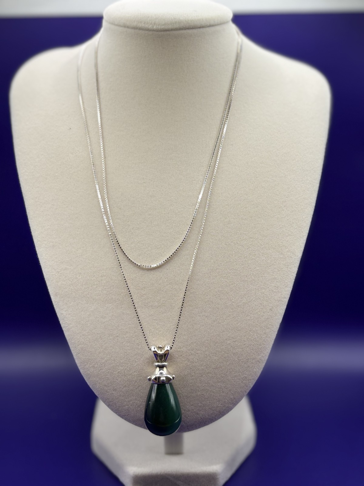 Teardrop Green Agate Sterling Silver Boho Pendant Necklace, Handmade Filigree…