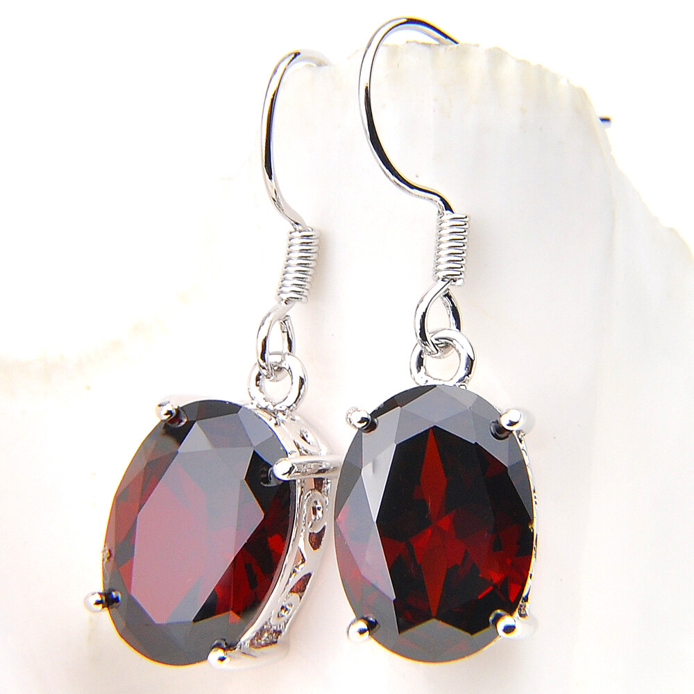 Natural Oval Red Garnet Silver Necklaces Pendants Drop Earrings Jewelry Sets