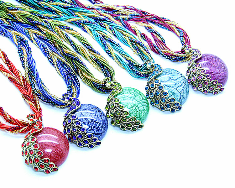 Women Lady Retro Bohemian Turquoise Rhinestone Pendant Collar Chain Necklace US